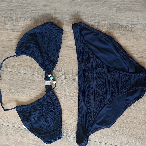 Ralph Lauren Crochet Knit String Bikini Blue L - Picture 1 of 15